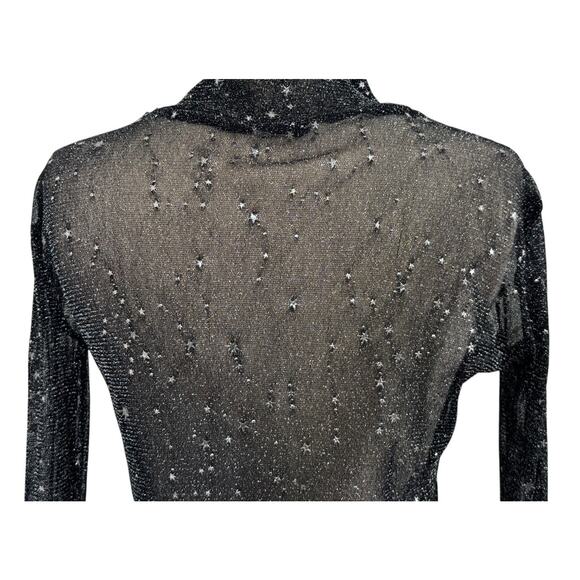 MANGOPOP Sheer Long Sleeve Top Glittery Sparkly Star Whimsical Sexy Goth Size S - Picture 8 of 11